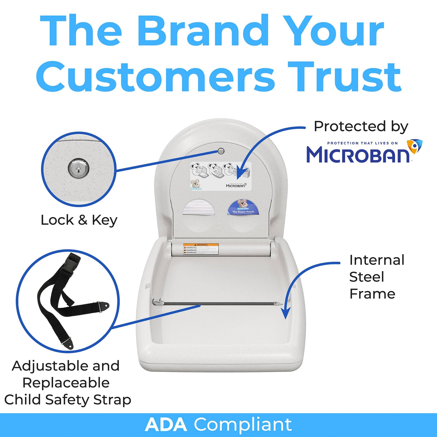 Koala Kare KB301-05 Vertical Surface Mounted Baby Changing Table - Foldable Plastic Diaper Changing Station (White Granite) view 5