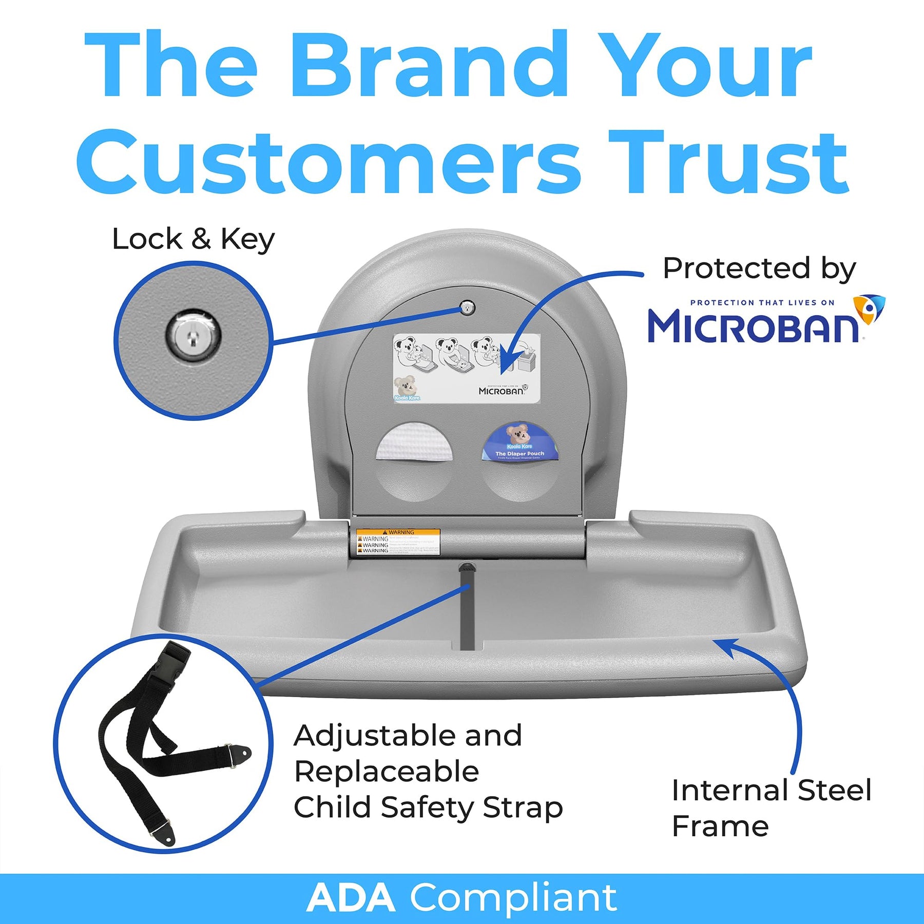Koala Kare Surface-Mounted Horizontal Baby Changing Station with Stainless Steel Veneer, Model KB300-01SS (Grey) view 6