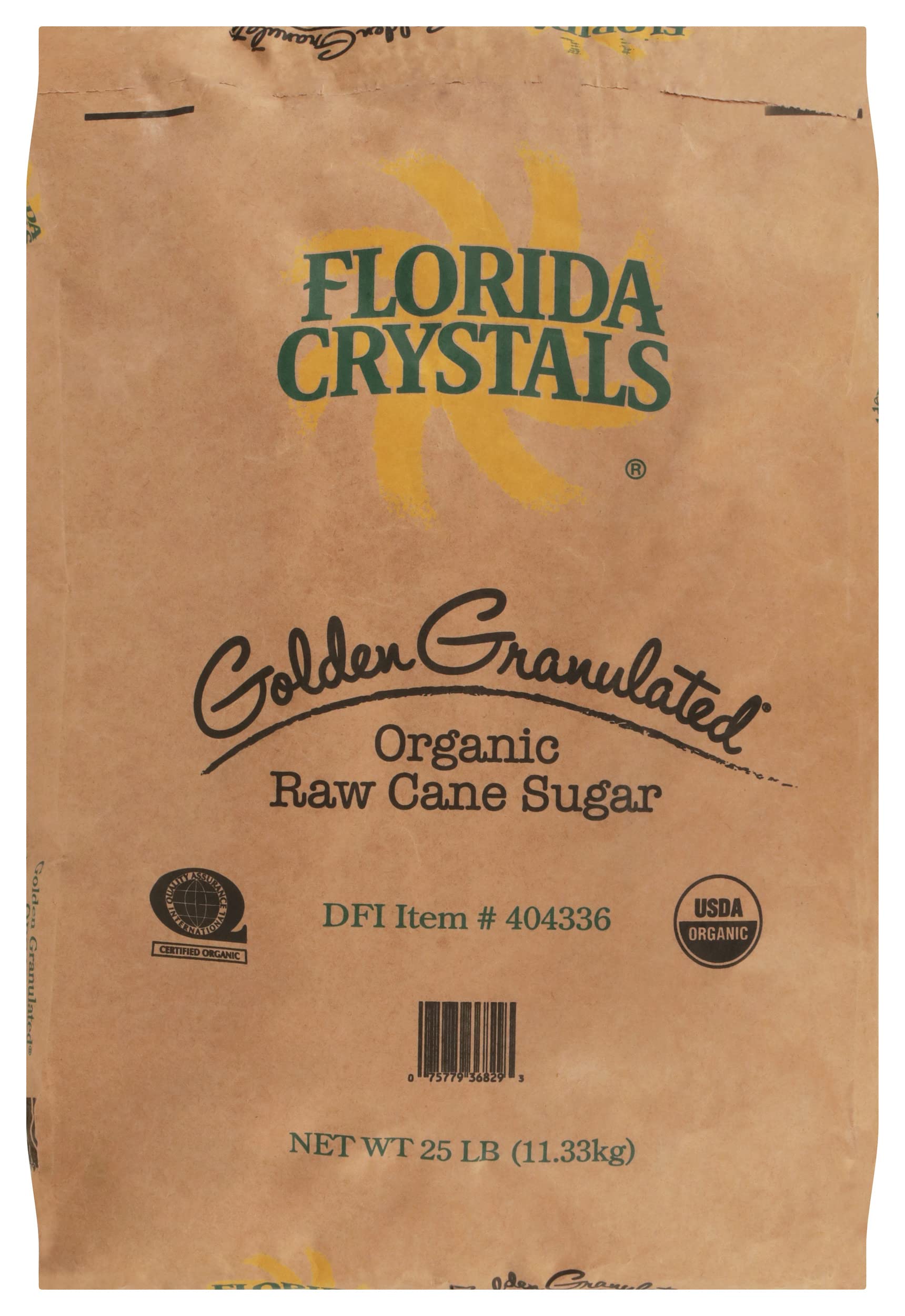 Florida Crystals Organic Raw Cane Sugar, USDA Certified Organic, Non-GMO, 25 Lb (Pack of 1)