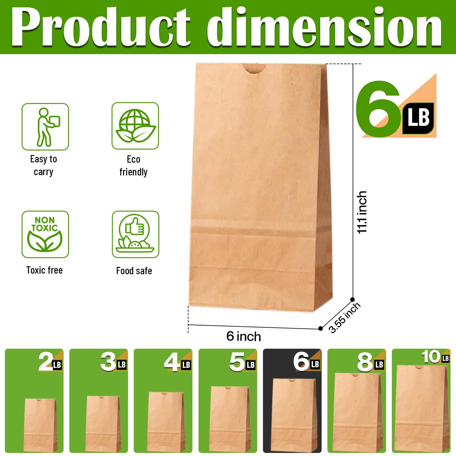 500 Kraft Brown Paper Bags, 6 LB, Small Paper Bags, Gift Bags, Lunch Bags, Grocery Bags, Craft Bags view 2