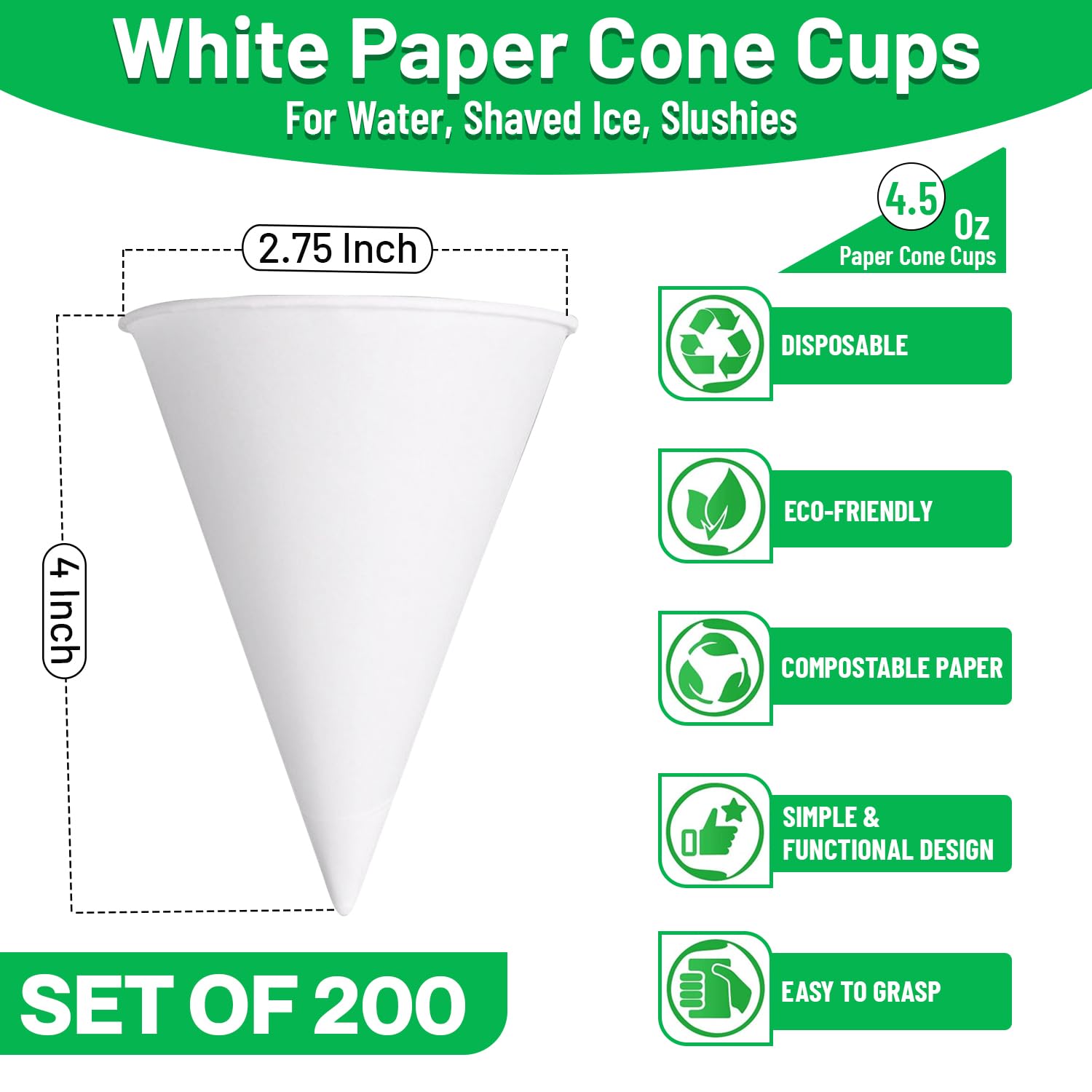 White 4.5 Oz Paper Cone snow Cups (5000, 4.5 oz) view 2