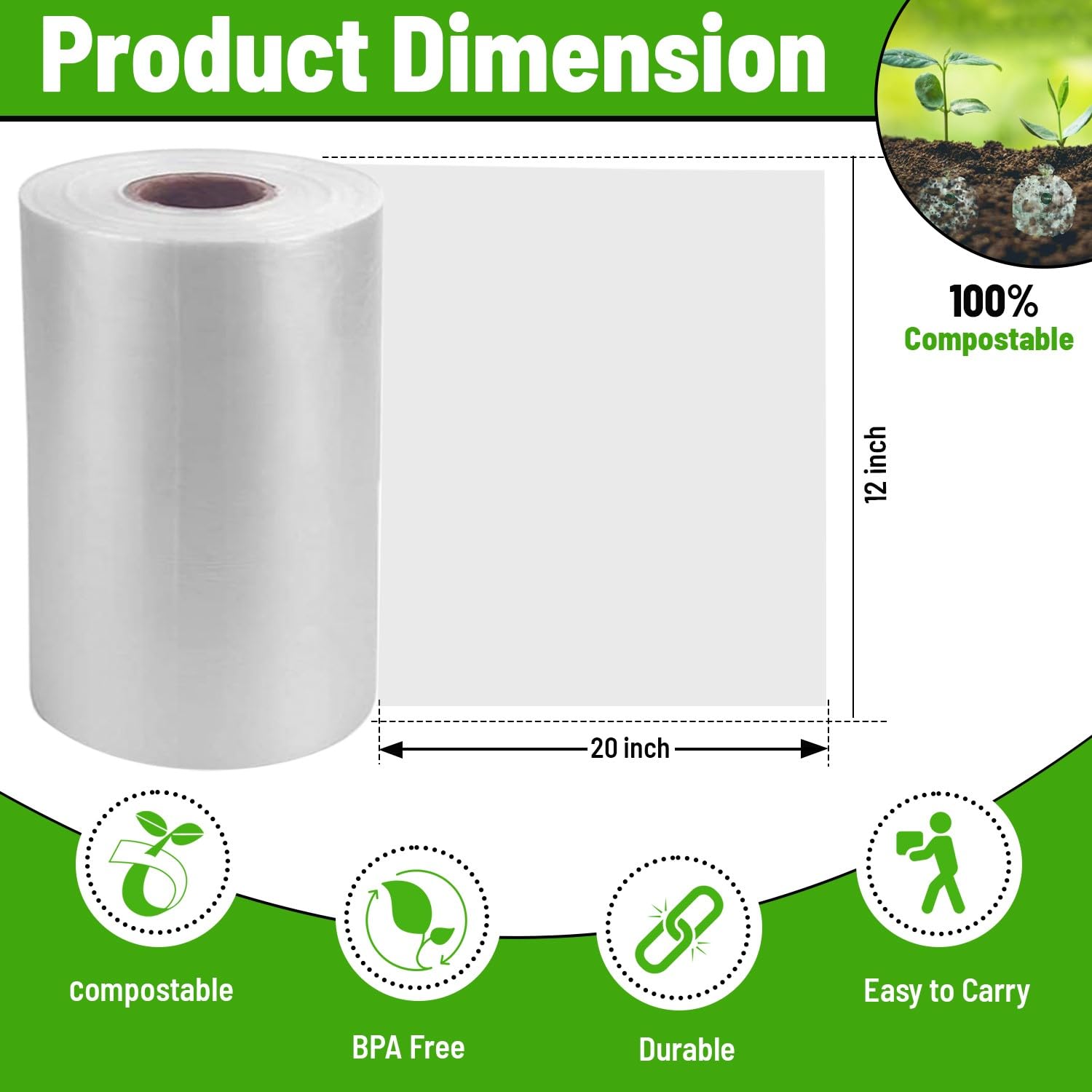 [4 Rolls] 12" X 20" Plastic Produce Bags on a Roll, Bread and Grocery Clear Bag, 350 Bags Per Roll view 2