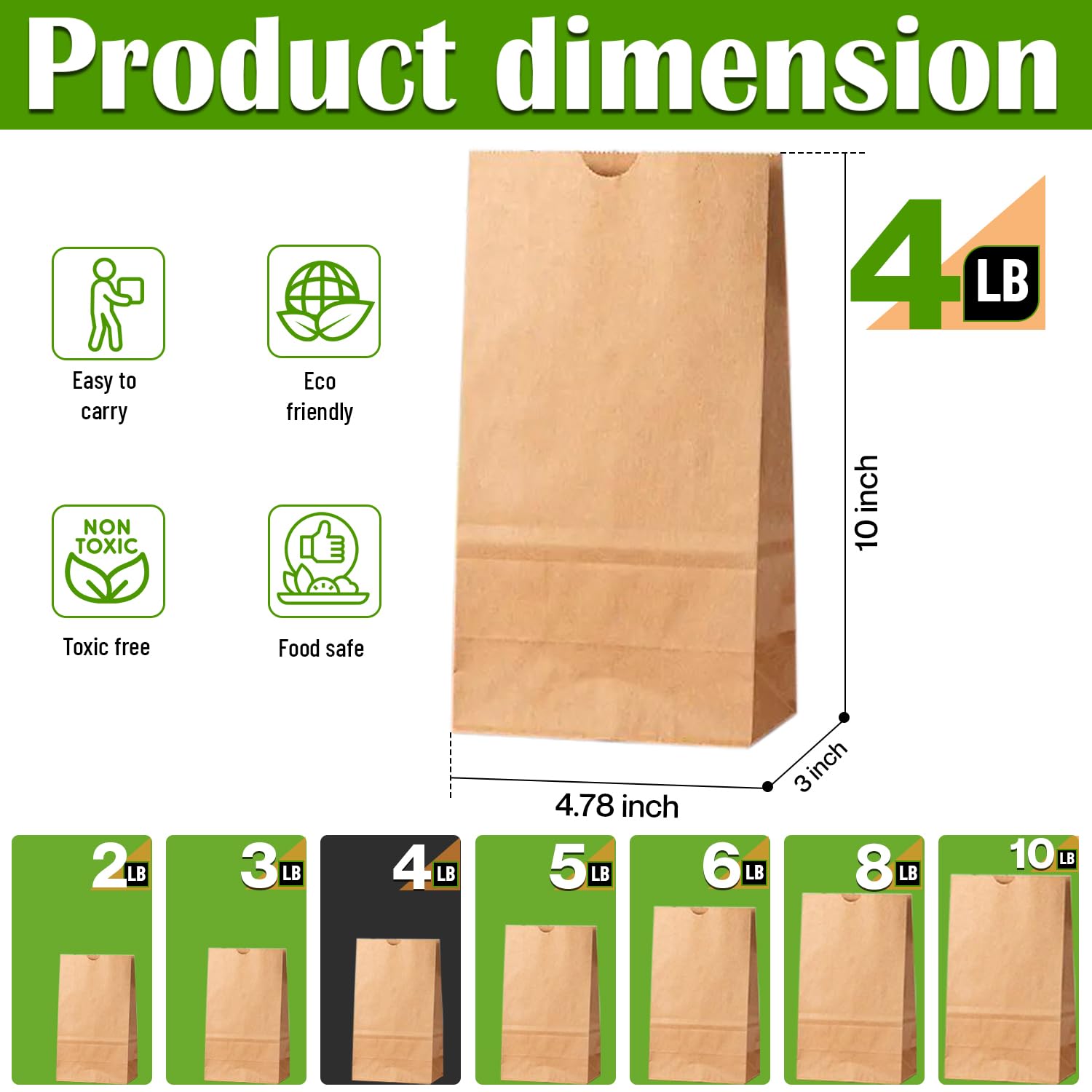 [500] 4 LB, Kraft Brown Lunch Paper Bags, Small Paper Bags, Gift Bags, Grocery Bags, Craft Bags, view 2