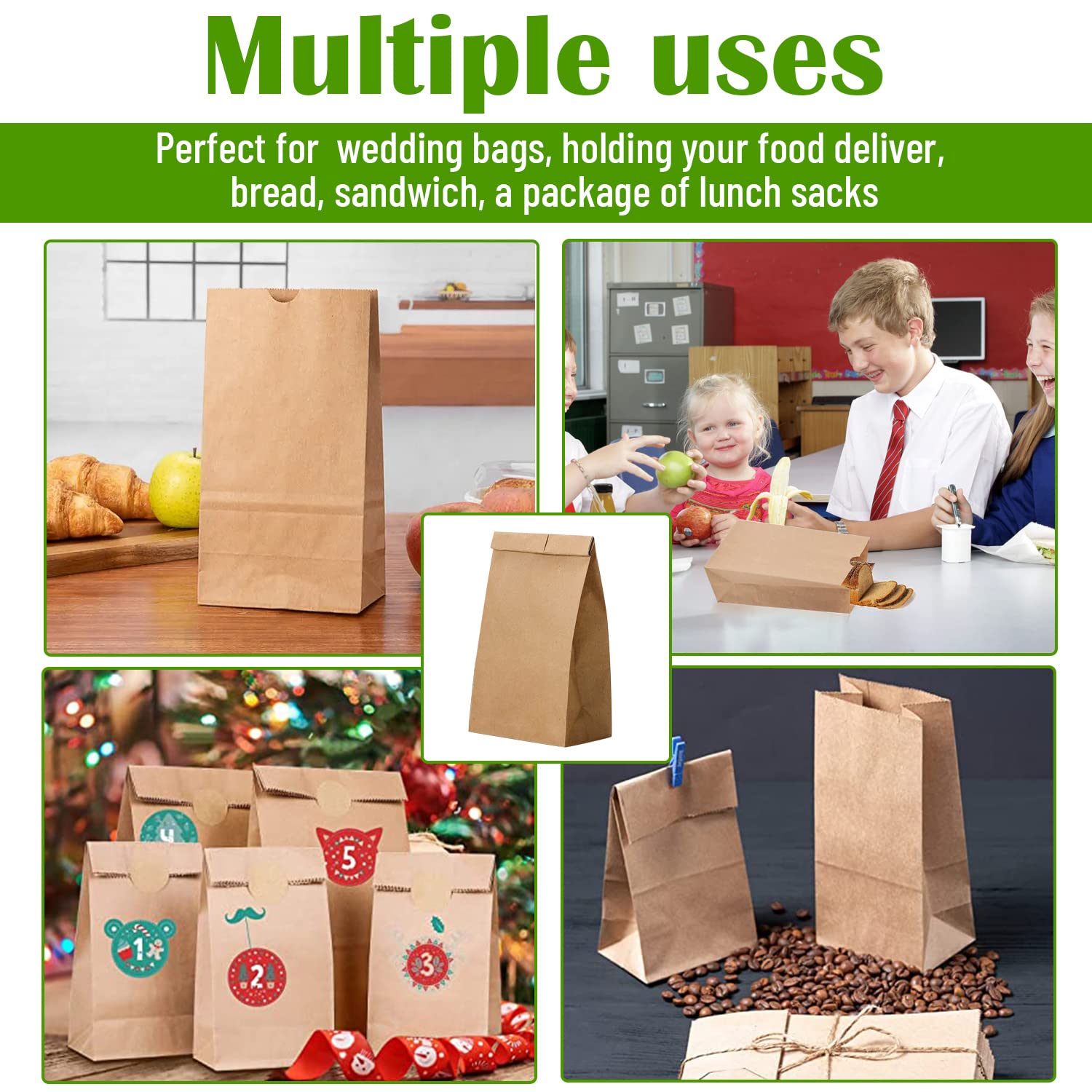 [500] 4 LB, Kraft Brown Lunch Paper Bags, Small Paper Bags, Gift Bags, Grocery Bags, Craft Bags, view 4