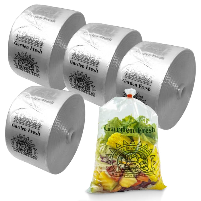 Retail Bags Direct Narrow Profile Produce Roll Bags With Extended Plastic Core - Garden Fresh - 15"X20" - 3300 Count - 4 Rolls - 8 Microns - Clear
