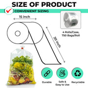 Retail Bags Direct Narrow Profile Produce Roll Bags With Extended Plastic Core - Garden Fresh - 15"X20" - 3300 Count - 4 Rolls - 8 Microns - Clear view 2