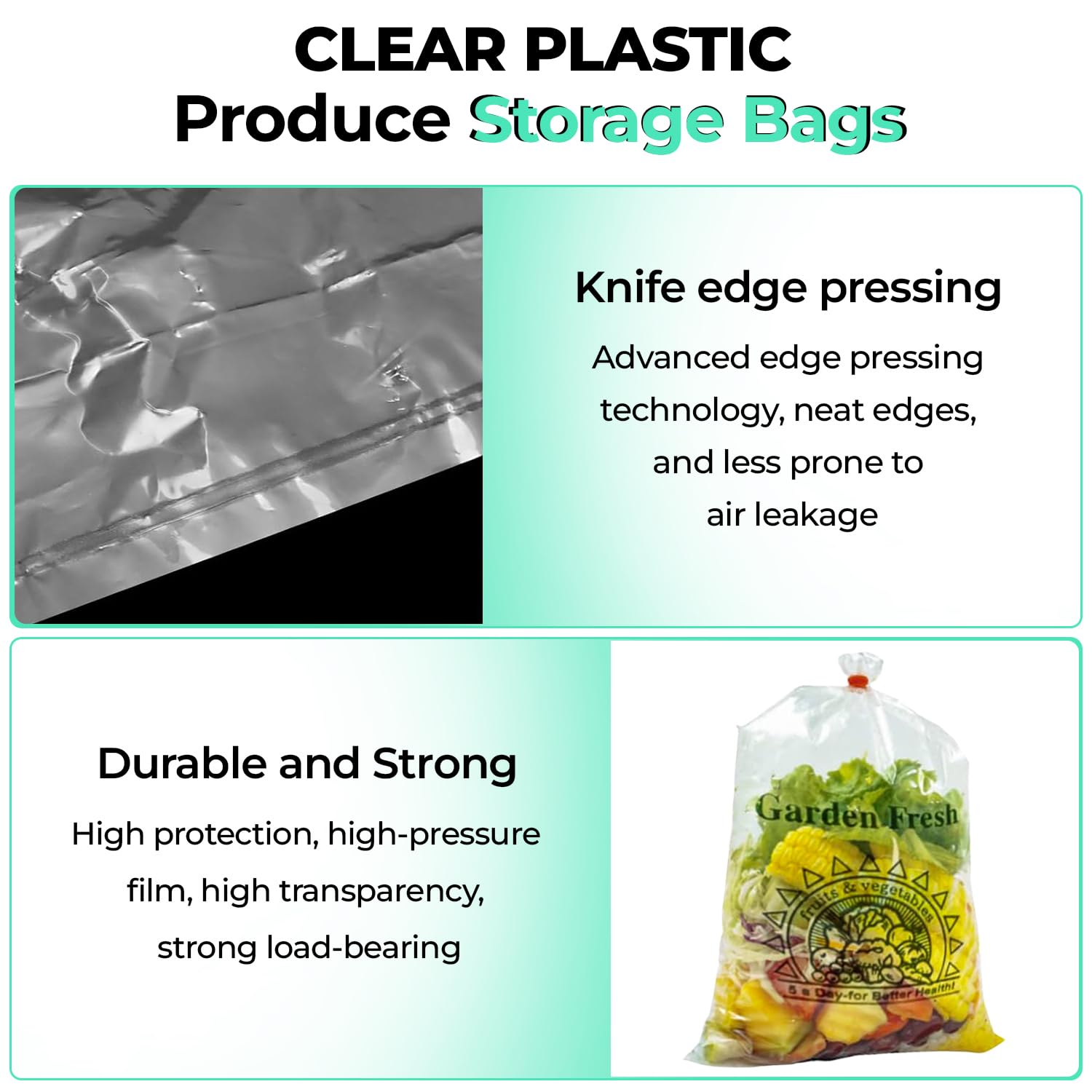 Retail Bags Direct Narrow Profile Produce Roll Bags With Extended Plastic Core - Garden Fresh - 15"X20" - 3300 Count - 4 Rolls - 8 Microns - Clear view 3