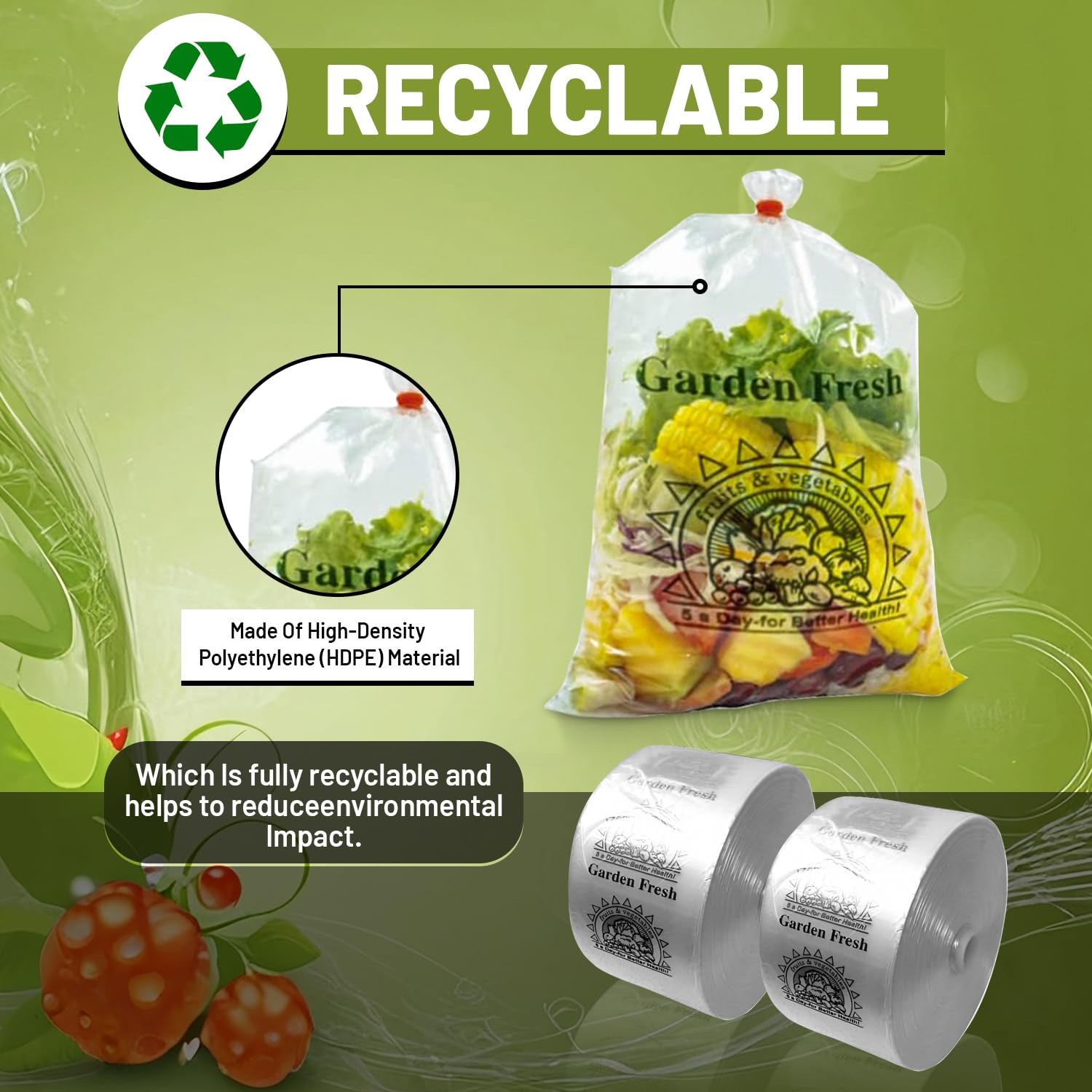 Retail Bags Direct Narrow Profile Produce Roll Bags With Extended Plastic Core - Garden Fresh - 15"X20" - 3300 Count - 4 Rolls - 8 Microns - Clear view 5