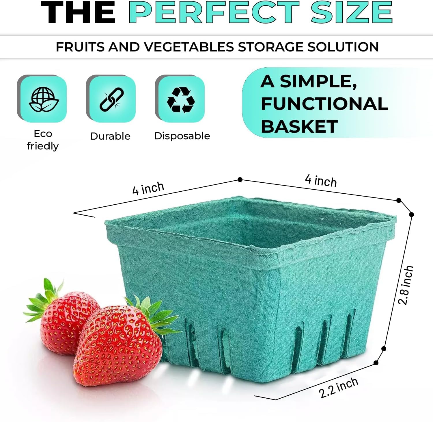 Pulp Produce Basket, Molded Pulp, Slotted Sides for Ventilation, Open Top, for Berries, Cherry Tomatoes, and Produce Display (Green, 1 pt., 500) view 2