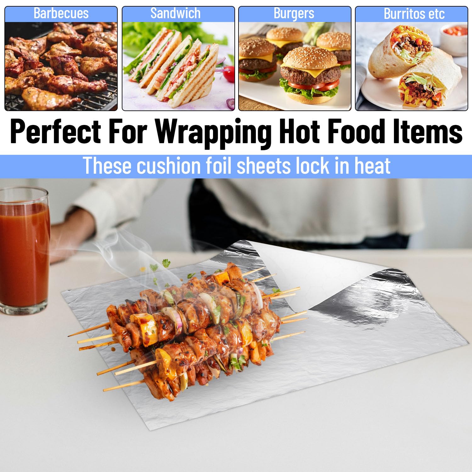[1000 Pack] Insulated Foil Sandwich Wrap Sheets - 10 3/4" x 14" Durable, and Easy to Use for Sandwiches and Snacks, Catering and Food Service, view 4