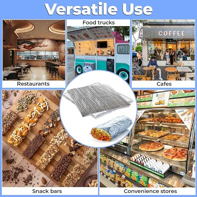 [500 Pack] Insulated Foil Sandwich Wrap Sheets - 18" x 18" Durable, and Easy to Use for Sandwiches and Snacks, Catering and Food Service, view 2