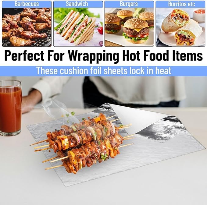 [500 Pack] Insulated Foil Sandwich Wrap Sheets - 18" x 18" Durable, and Easy to Use for Sandwiches and Snacks, Catering and Food Service, view 3