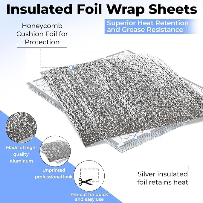 [500 Pack] Insulated Foil Sandwich Wrap Sheets - 18" x 18" Durable, and Easy to Use for Sandwiches and Snacks, Catering and Food Service, view 4