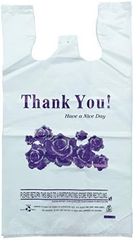 [400 Pack] White 1/6 T-Shirt Bag with Purple Flower Print