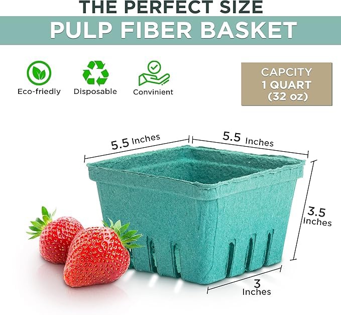Molded Pulp Berry Basket, 1 Qt, Green, 250/Case view 3