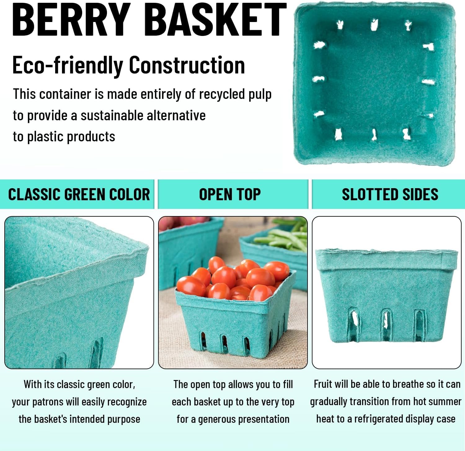 Molded Pulp Berry Basket, 1 Qt, Green, 250/Case view 4