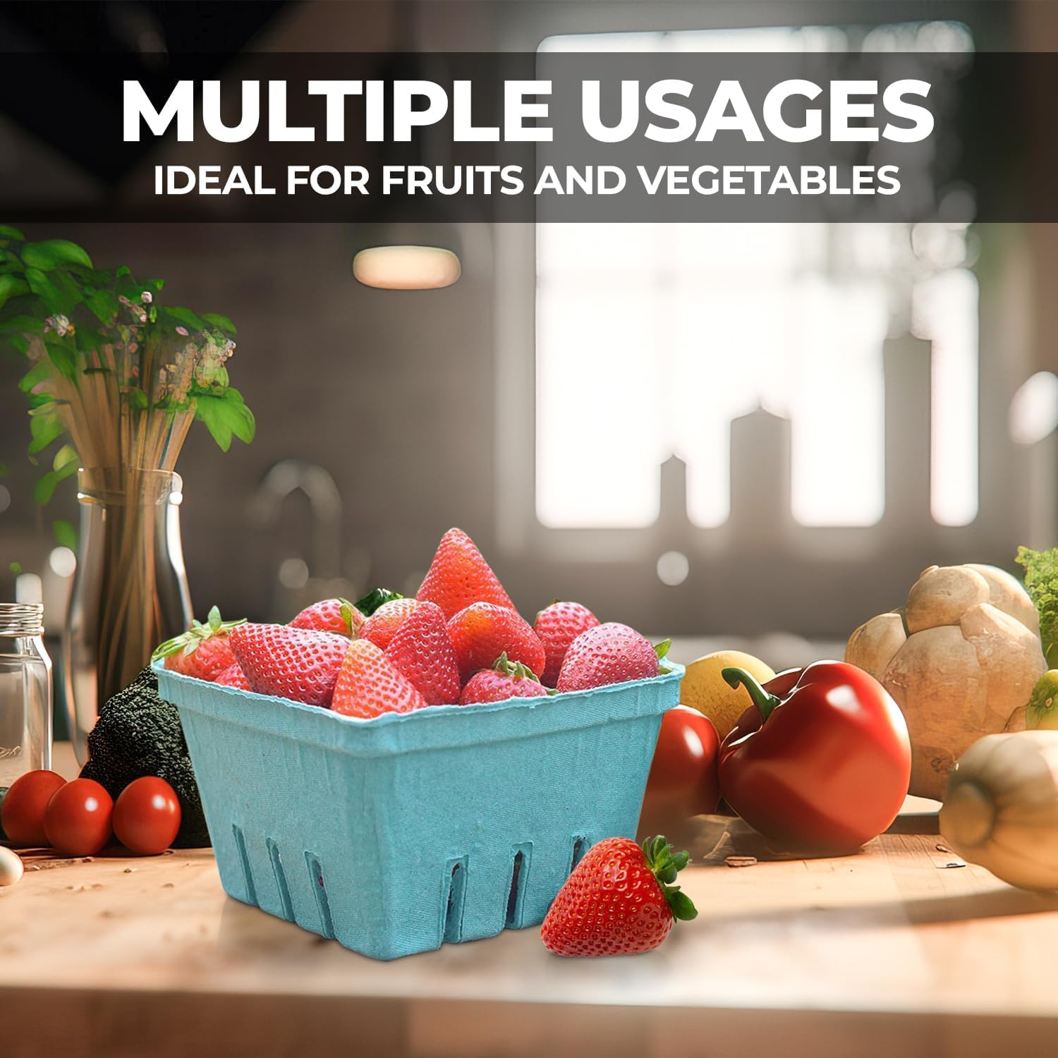 Molded Pulp Berry Basket, 1 Qt, Green, 250/Case view 6