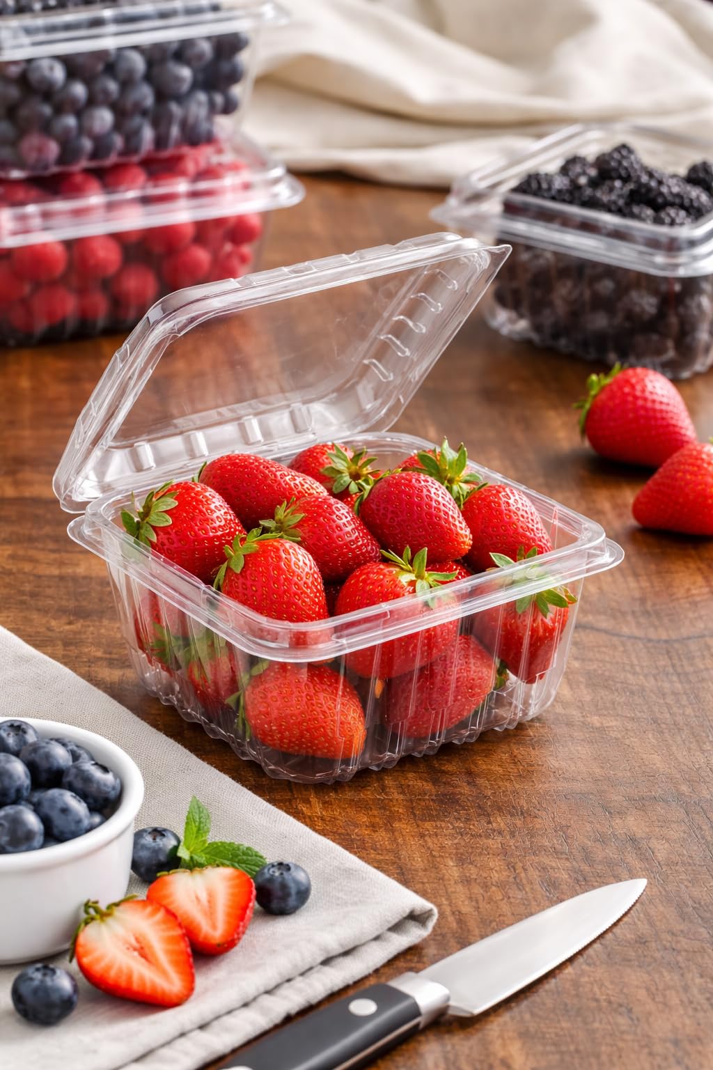 Glownary Clear Plastic Berry Container with Vents, 1 Pint Capacity, 516 per Case view 2