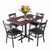 Glownary Reversible Dining Table Set, 30 x 48 inches, Cherry/Black Top with 4 Cross Back Chairs, Standard Height