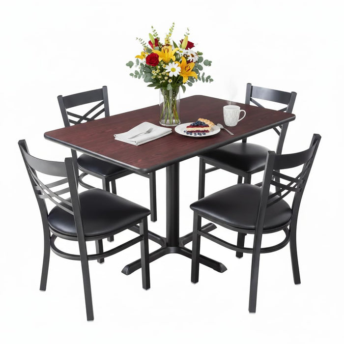 Glownary Reversible Dining Table Set, 30 x 48 inches, Cherry/Black Top with 4 Cross Back Chairs, Standard Height