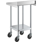 Commercial Work Table with Backsplash, 304 Stainless Steel, 24x24 Inch, Galvanized Legs, Undershelf, Casters, 400 lb Capacity view 2