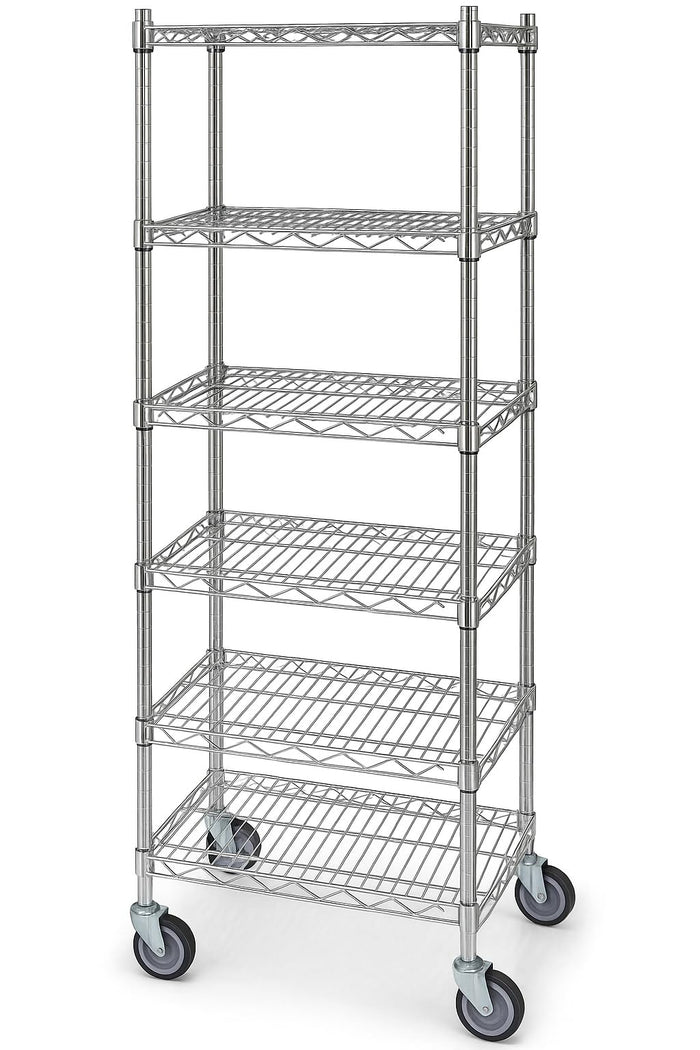 Glownary NSF Chrome Wire Shelving Unit, 24x24x70 Inch, 5 Adjustable Shelves, Mobile Storage Rack with Casters, 600 lb Per Shelf Capacity, for Retail, Kitchen, Warehouse