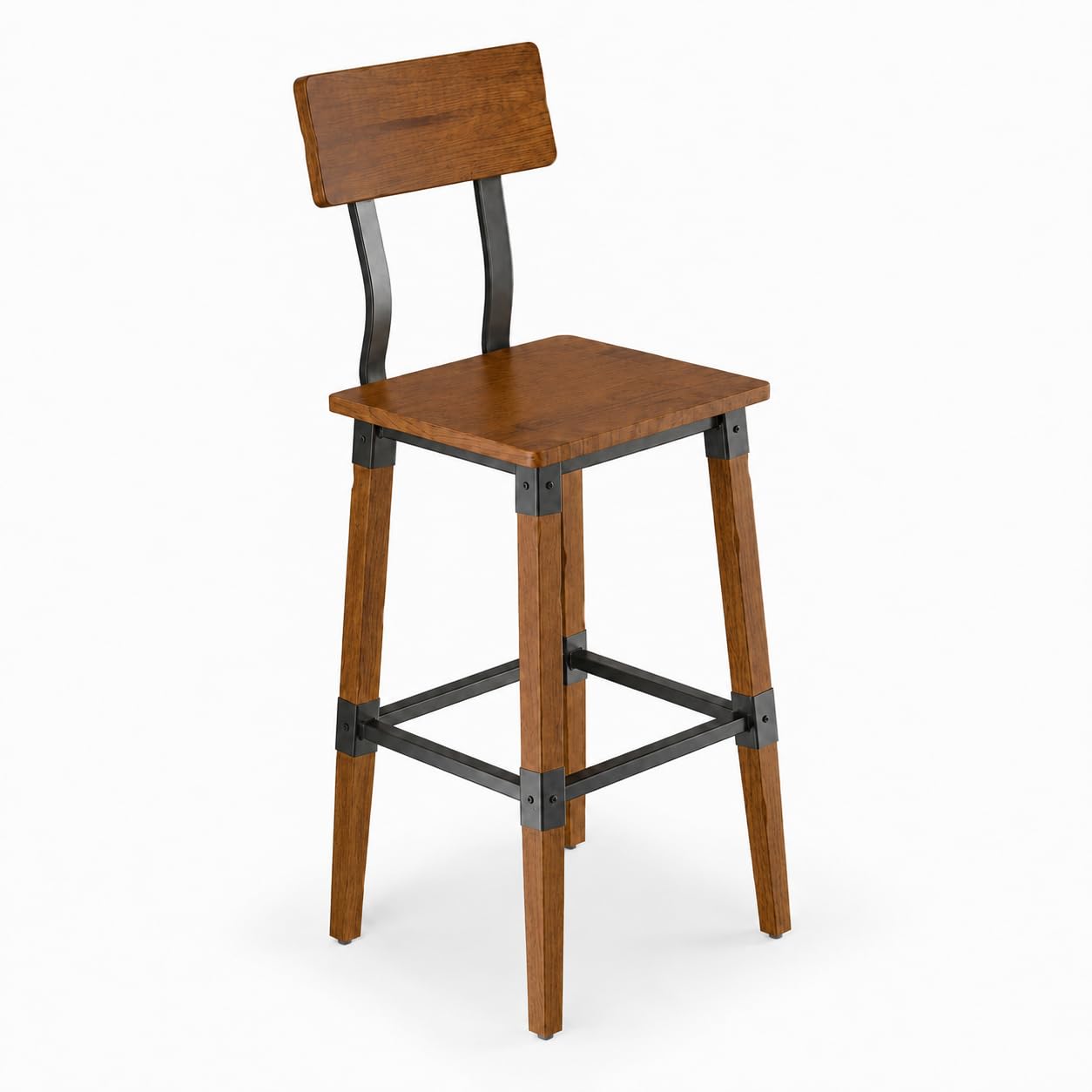 Glownary Industrial Bar Stool, Rustic Walnut Wood with Steel Frame, 43 Inch Height, 350 lb Capacity