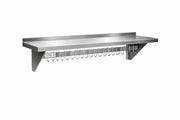 Glownary Stainless Steel Wall Mounted Pot Rack with Shelf, Silver, 48 x 12 x 10 Inches, 18 Hooks, 255 lb Capacity, NSF Listed