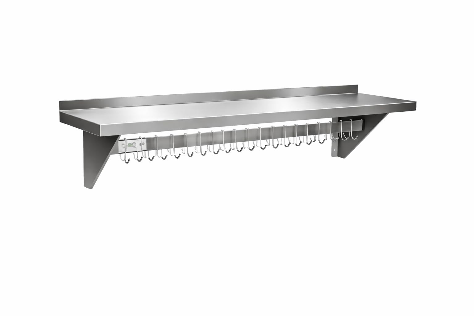Glownary Stainless Steel Wall Mounted Pot Rack with Shelf, Silver, 48 x 12 x 10 Inches, 18 Hooks, 255 lb Capacity, NSF Listed