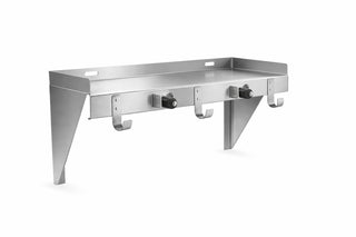 Glownary Stainless Steel Utility Shelf with 2 Mop and Broom Holders, 3 Rag Hooks, Wall-Mounted Storage Organizer (Stainless Steel, 24'', Utility Shelf)