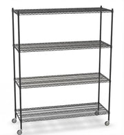 Glownary NSF Black Epoxy Mobile Wire Shelving Unit, 24x72x92 Inches, 4 Adjustable Steel Shelves, 2400 lb Capacity, for Warehouse, Office, Retail