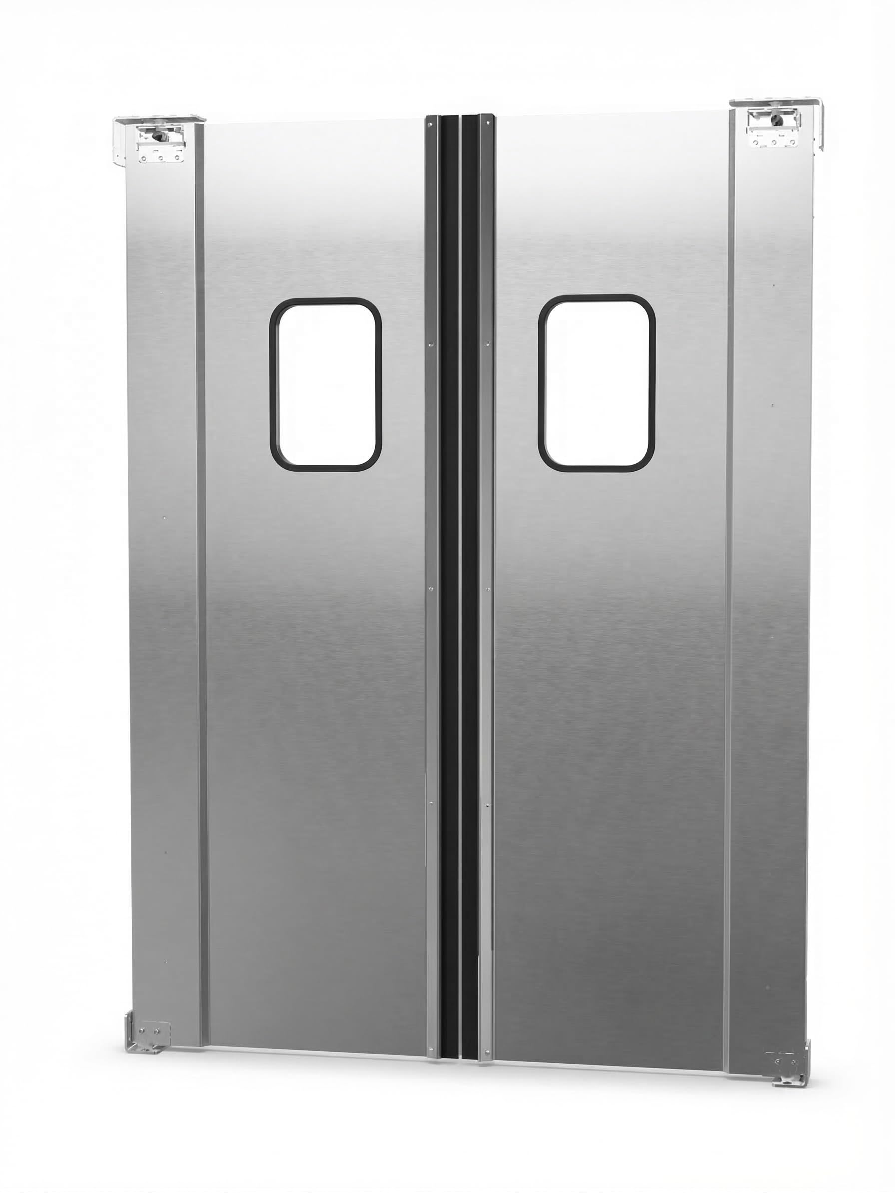 Glownary Double Aluminum Swinging Traffic Door, Silver, 60x84 Inch Opening, Reinforced Spine, 9x14 Inch Window, Commercial