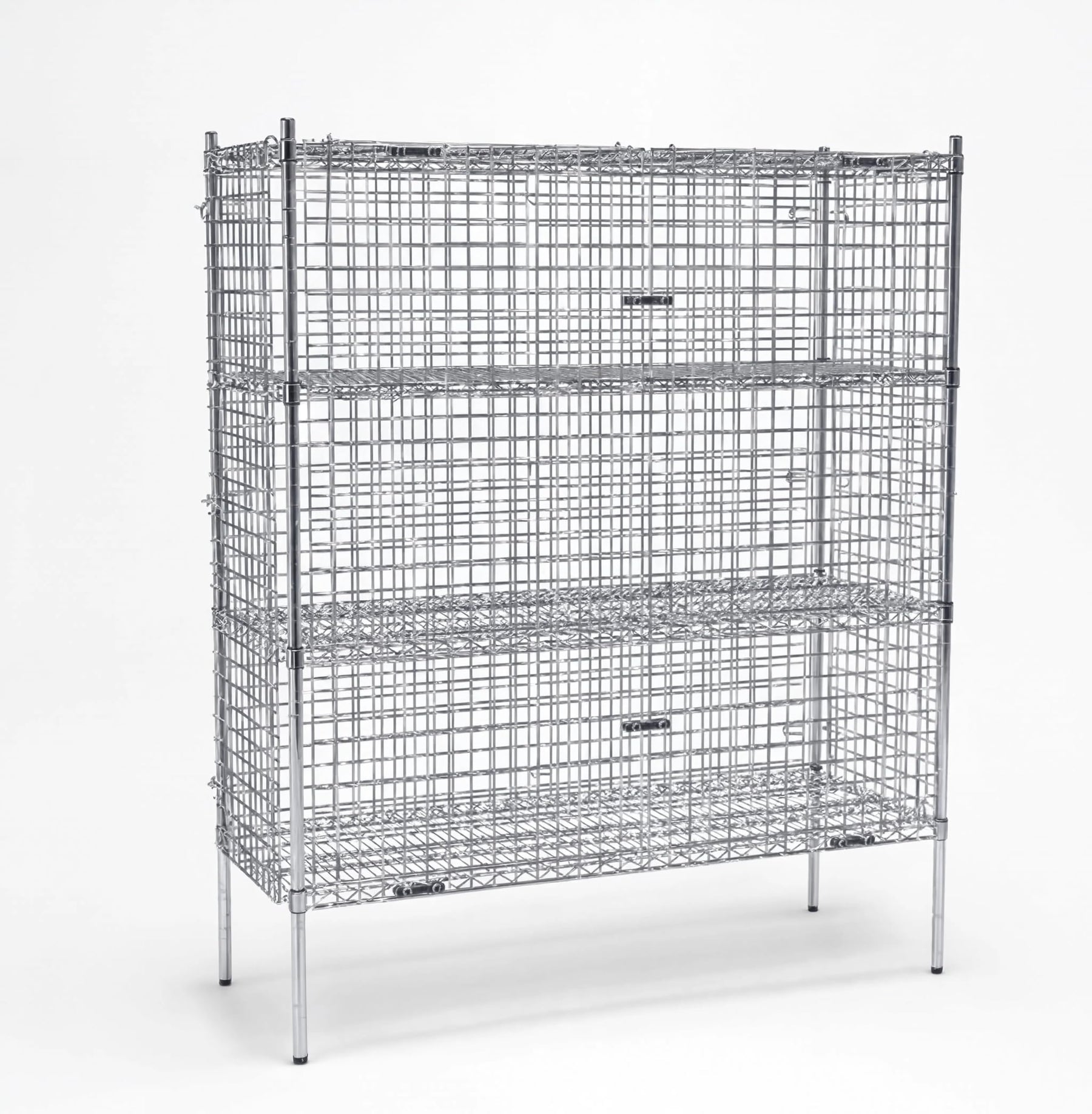 Glownary NSF Chrome Wire Security Storage Cage Kit, Silver Steel, 24x60x74 Inches, 4 Shelves, 450 lb Capacity per Shelf, Stationary