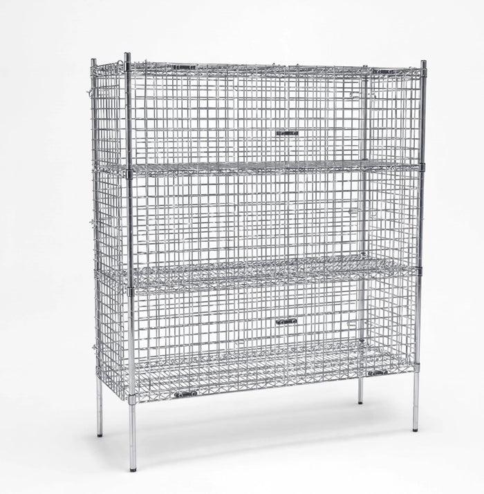 Glownary NSF Chrome Wire Security Storage Cage Kit, Silver Steel, 24x60x74 Inches, 4 Shelves, 450 lb Capacity per Shelf, Stationary