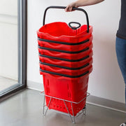 Glownary Red Plastic Shopping Basket with Wheels, 21.25 x 16.5 Inch, 45 lb Capacity, Stackable, Telescopic Handle, 6 Pack view 3