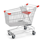 Glownary Supermarket Shopping Cart, Silver Metal, 6.3 Cu. Ft. Capacity, 350 lb Load, Chrome Construction, Child Seat with Safety Belt, 39.75x22.81x40.19 Inches