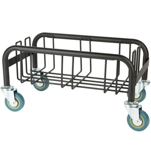 Trash Can Dolly, Black Steel, 200 lb Capacity, 20L x 11.5W x 10.5H inches, with 3-inch Rubber Casters