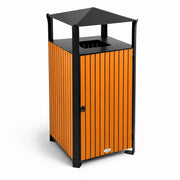 Glownary Outdoor Trash Can, 48.6 Gallon, Steel & Wood Composite, Square, Black & Brown