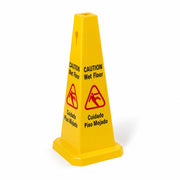 Wet Floor Sign, 27 Inch Yellow Cone, Bilingual Text, Stackable