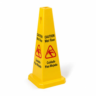 Wet Floor Sign, 27 Inch Yellow Cone, Bilingual Text, Stackable