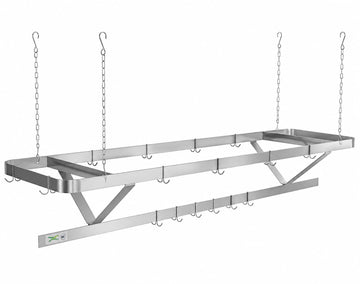 Glownary Stainless Steel Ceiling-Mounted Pot Rack, Silver, Triple Bar Design, 72 x 22 Inches, 18 Double Prong Hooks, NSF Listed