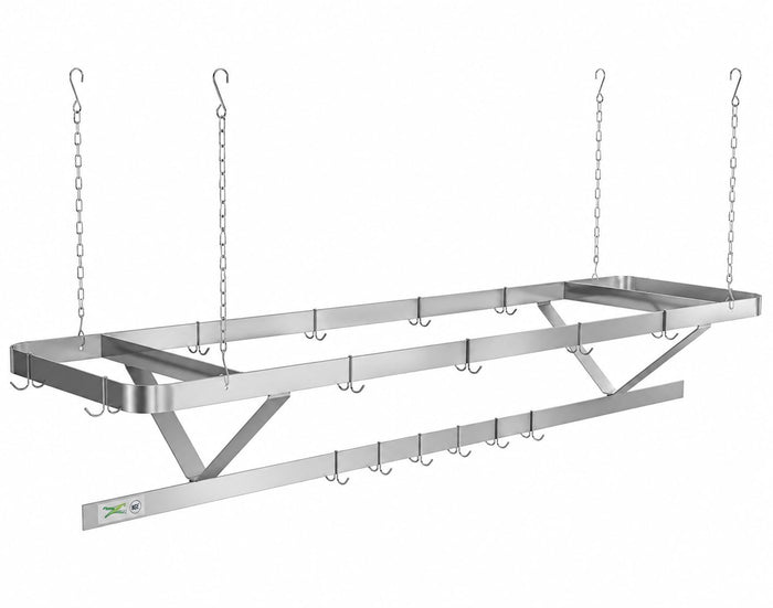 Glownary Stainless Steel Ceiling-Mounted Pot Rack, Silver, Triple Bar Design, 72 x 22 Inches, 18 Double Prong Hooks, NSF Listed