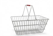 Glownary Chrome Shopping Basket with Red Handles, Metal Construction, 17.75 x 12.75 x 7.5 Inches, 40 lb Capacity, Nesting Design for Retail