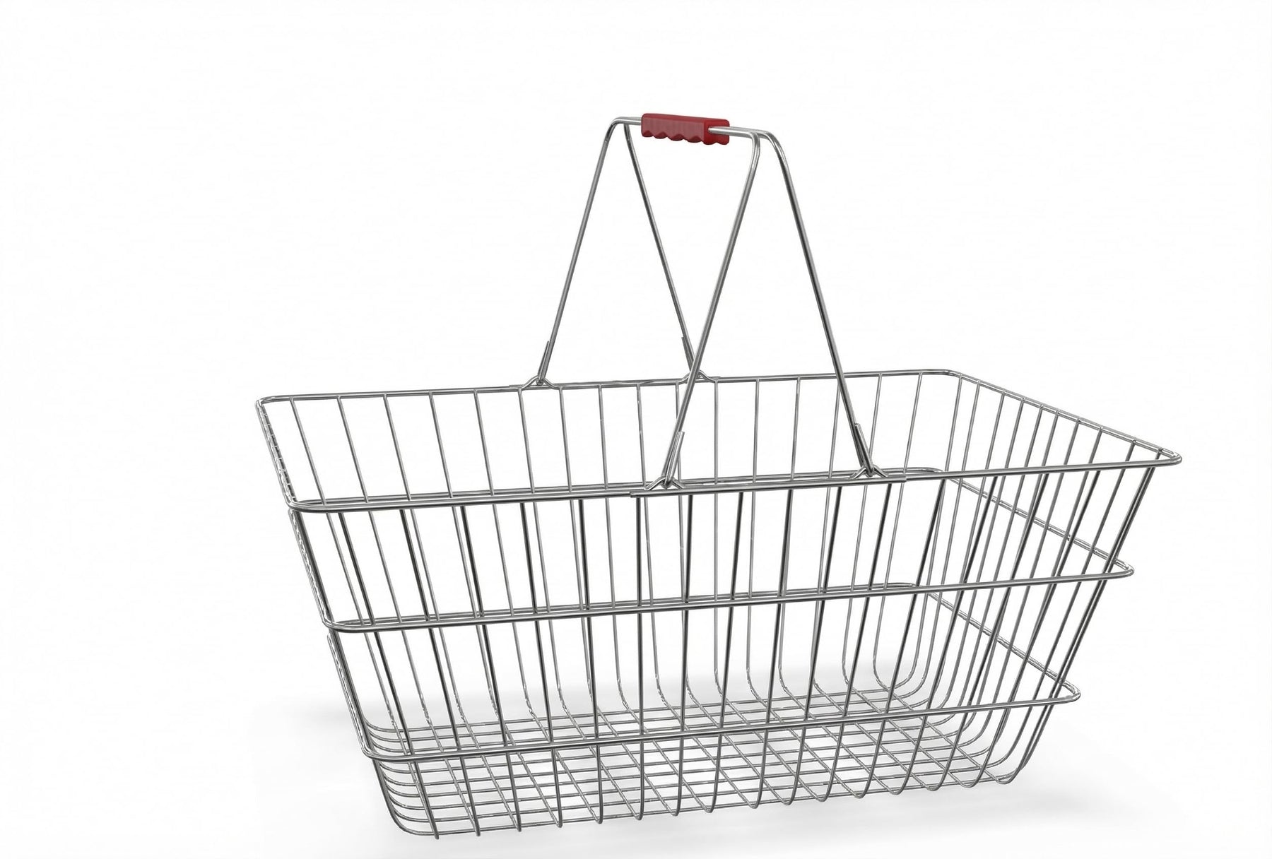 Glownary Chrome Shopping Basket with Red Handles, Metal Construction, 17.75 x 12.75 x 7.5 Inches, 40 lb Capacity, Nesting Design for Retail