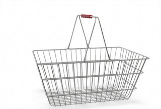 Glownary Chrome Shopping Basket with Red Handles, Metal Construction, 17.75 x 12.75 x 7.5 Inches, 40 lb Capacity, Nesting Design for Retail