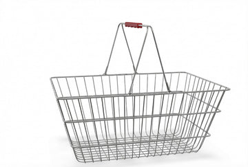Glownary Chrome Shopping Basket with Red Handles, Metal Construction, 17.75 x 12.75 x 7.5 Inches, 40 lb Capacity, Nesting Design for Retail
