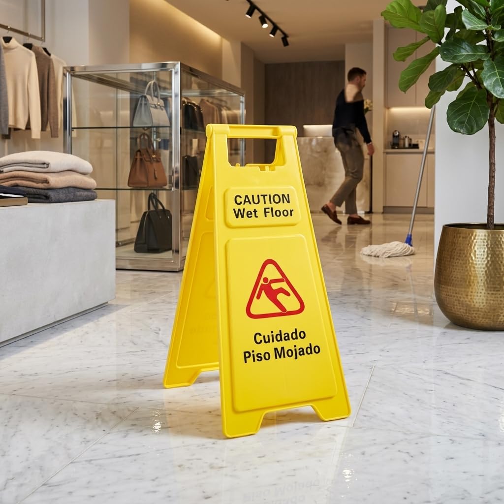 Safety A-Frame Wet Floor Sign, 25 Inch, Yellow, Bilingual, Foldable view 4