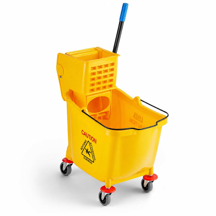Commercial Mop Bucket with Side Press Wringer, 44 Qt, Yellow, 33.25 Inches High
