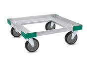 Glownary Aluminum Glass Rack Dolly with Bumpers, Silver, 22x22x7.5 Inch, 880 lb Capacity, Non-Marking 5 Inch Casters