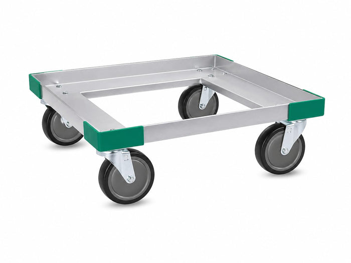 Glownary Aluminum Glass Rack Dolly with Bumpers, Silver, 22x22x7.5 Inch, 880 lb Capacity, Non-Marking 5 Inch Casters